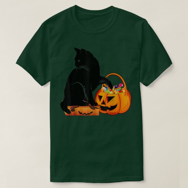 T-shirt Funny Chat noir Jack O' Lantern Citrouille Douce C (Design devant)