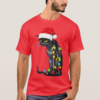 T-shirt Funny Chat Noir Noël Drôle Chat Noël Ligh