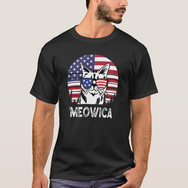 T-shirt Funny Chat Patriotique Black T Chemise (Devant)