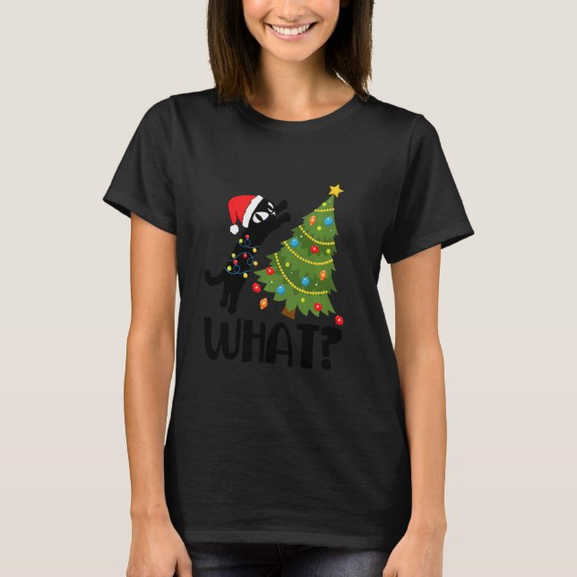 T-shirt Funny Chat Père Noël Arbre de Noël Pyjamas Noël (Devant)