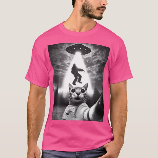 T-shirt Funny Chat Selfie Alien Volant Ufo Enlever Bigfoo (Devant)