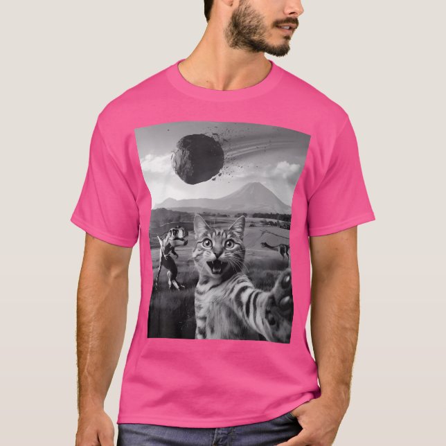 T-shirt Funny Chat Selfie Dinosaure Meteor Astéroïde Curie (Devant)