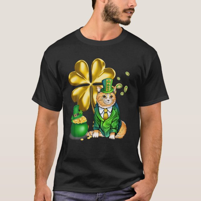 T-shirt Funny Chat Shamrock irlandais Saint Patrick Day (Devant)