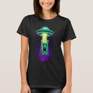 T-shirt Funny Chat UFO Alien Chat Maman Chat Papa Retro Hu