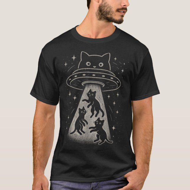 T-shirt Funny Chat Ufo Cute Kitty Espace Alien Aes (Devant)