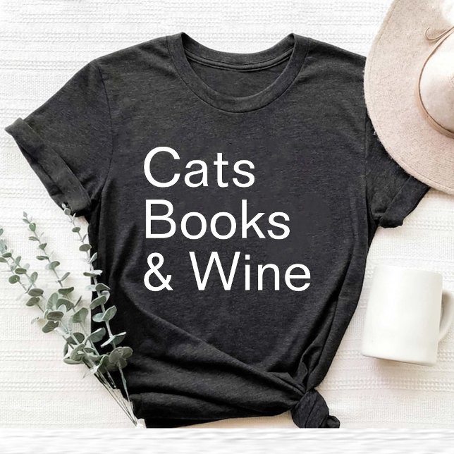 T-shirt Funny Chats Livres et Wine Lover maman noir (Funny Cats Books and Wine Lover mom black T-Shirt)