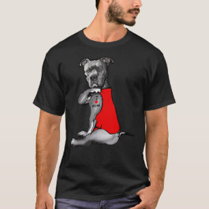 T-shirt Funny Chien Pitbull I Love Maman Tattoo 112
