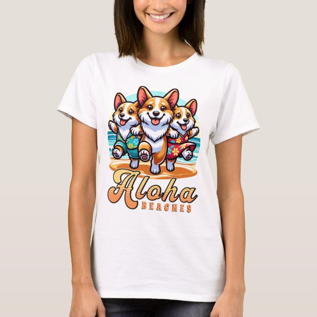 T-shirt Funny Chiens De Corgi Aloha Plages Vacances Été (Devant)
