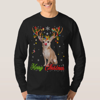 T-shirt Funny Chihuahua Chig with Antlers Joyeux Noël T