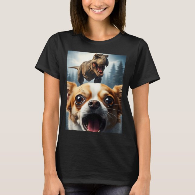T-shirt Funny Chihuahua Dog Selfie With T-rex Women Men Ki (Devant)