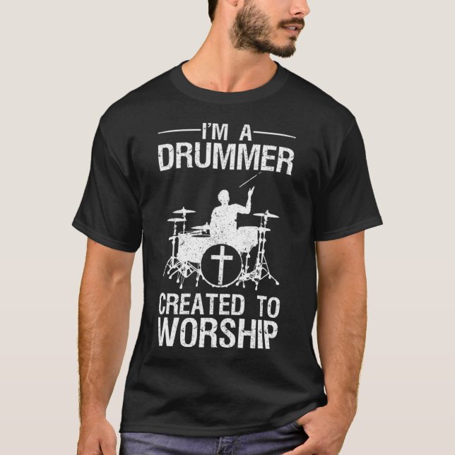 T-shirt Funny Christian Drummer Art For Men Women Drum Pla (Devant)
