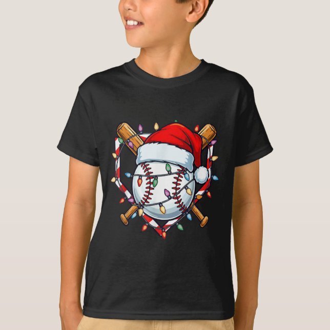 T-shirt Funny Christmas Baseball Santa Hat For Baseball Pl (Devant)