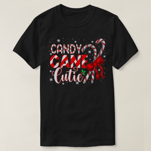 T-shirt Funny Christmas Candy Cane Cutie  Girls Xmas Pajam (Design devant)
