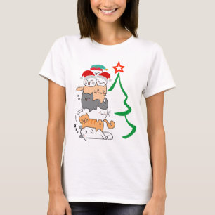 T-shirt Funny Christmas Cats Tree Tee, maman chat Noël