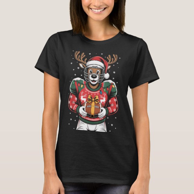 T-shirt Funny Christmas Football Reindeer  (Devant)