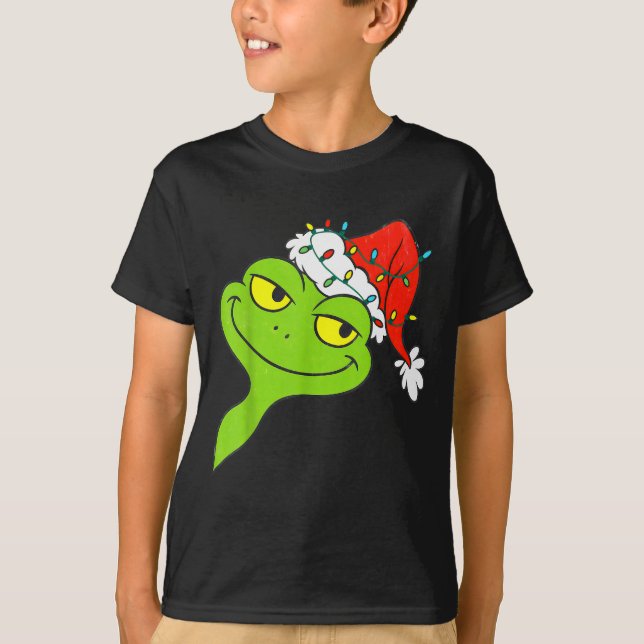 T-shirt Funny Christmas Frog Wearing Santa Hat And Lights  (Devant)