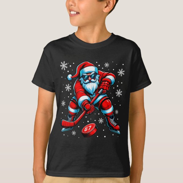 T-shirt Funny Christmas Hockey Cool Santa Claus 6 7 Meme T (Devant)
