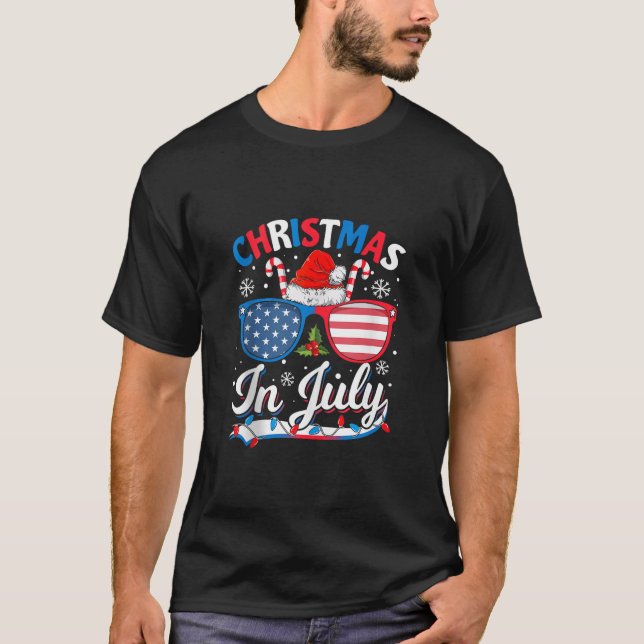 T-shirt Funny Christmas In July Summer Beach Hawaii Santa  (Devant)