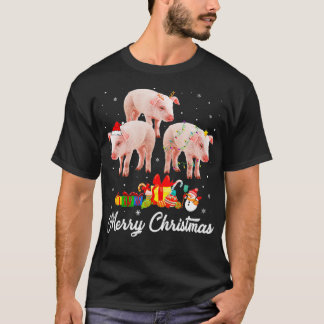 T-shirt Funny Christmas Lights Xmas Pajama Pig Animals Lov