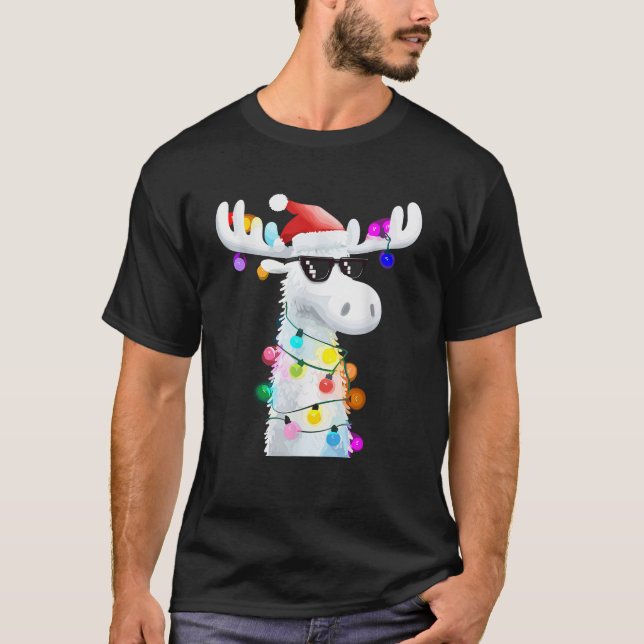 T-shirt Funny Christmas Moose with Sunglasses and Holiday  (Devant)