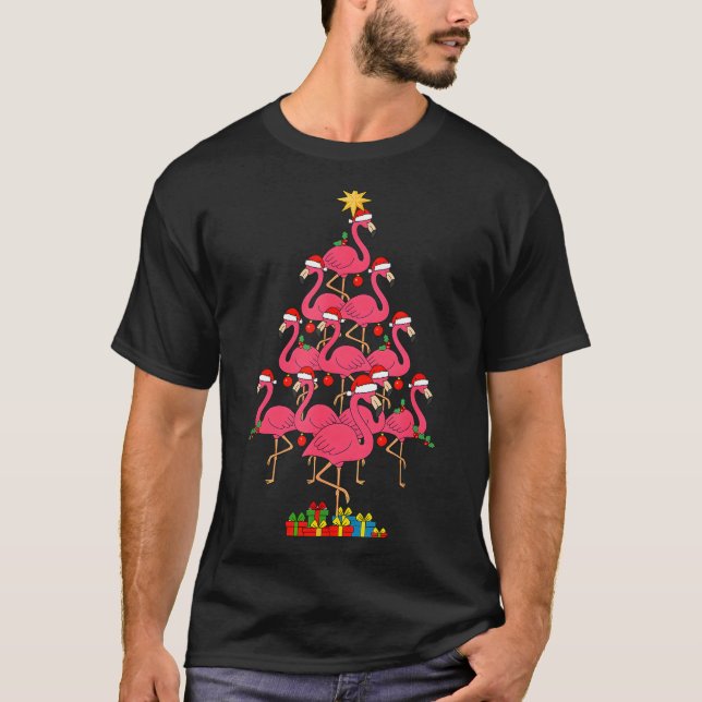 T-shirt Funny Christmas Nk Flamingo Tree Holiday Bird Love (Devant)