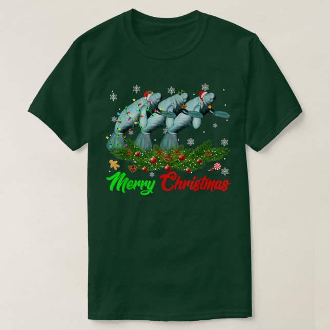 T-shirt Funny Christmas Pajama Manatee Hat Santa Xmas Ligh (Design devant)