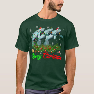 T-shirt Funny Christmas Pajama Manatee Hat Santa Xmas Ligh