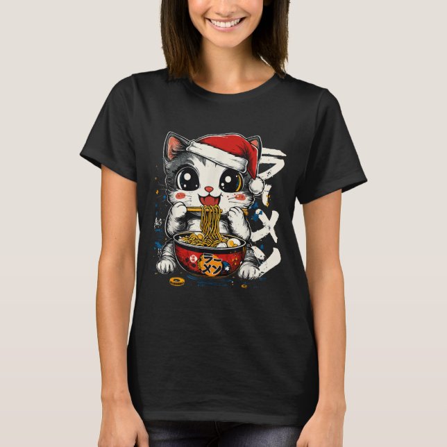 T-shirt Funny Christmas Santa Cat Ramen Japanese Kawaii An (Devant)