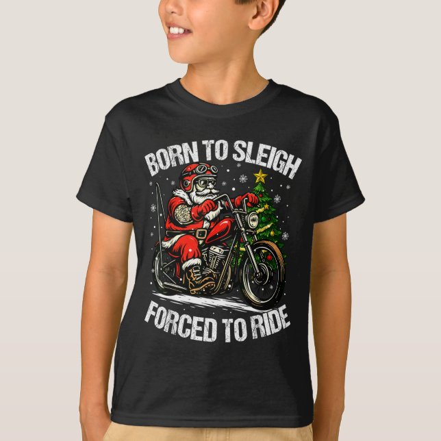T-shirt Funny Christmas Santa Riding Motorcycle Bike Biker (Devant)