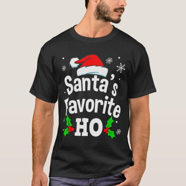T-shirt Funny Christmas Santa's Favorite Ho Naughty Pajama (Devant)