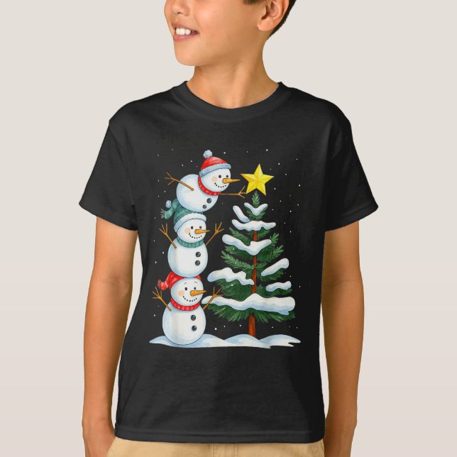 T-shirt Funny Christmas Snowman Topper Tree Holiday Family (Devant)