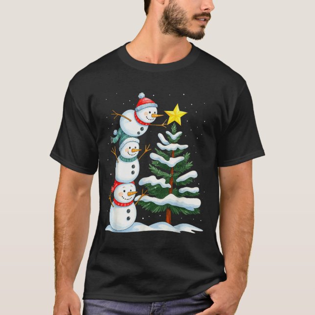 T-shirt Funny Christmas Snowman Topper Tree Holiday Family (Devant)