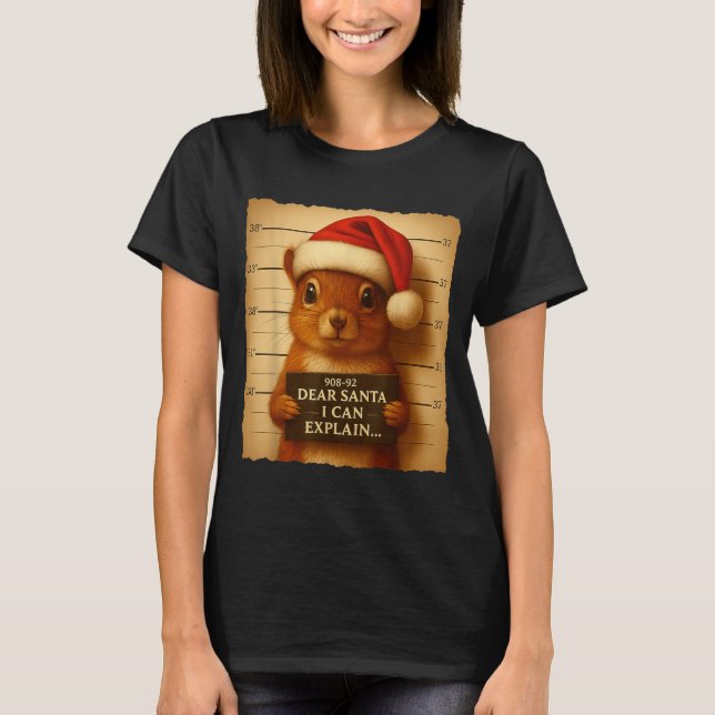 T-shirt Funny Christmas Squirrel - Cute Squirrel Santa Hat (Devant)