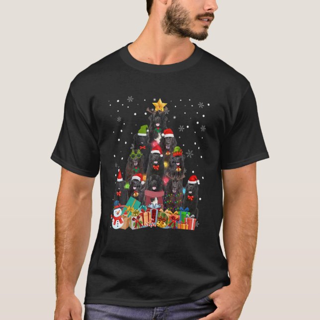 T-shirt Funny Christmas Tree Xmas Lights Newfoundland Dog (Devant)