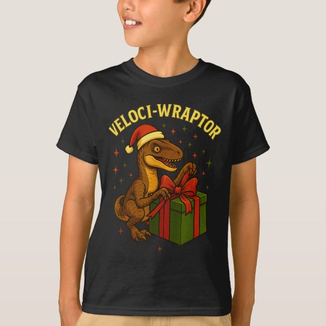 T-shirt Funny Christmas Velociraptor Pun Veloci-wraptor  (Devant)