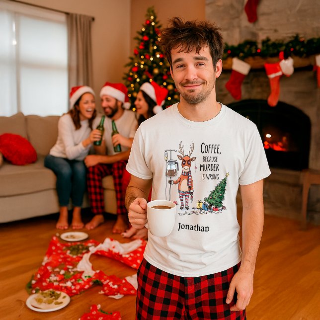T-shirt Funny Coffee Reindeer Christmas – Custom Name (Créateur téléchargé)