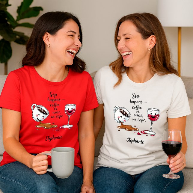 T-shirt Funny Coffee & Wine Lovers Personalized (Créateur téléchargé)