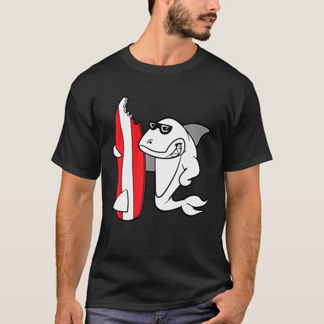 T-shirt Funny Cool Cute Shark Surfer Surfboard Surfboard (Devant)