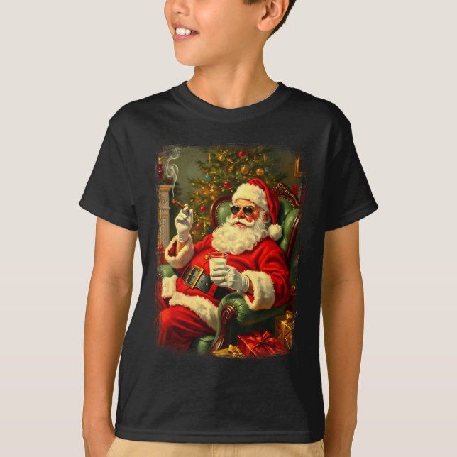 T-shirt Funny Cool Sungles Cigar And Milk Santa Christmas  (Devant)