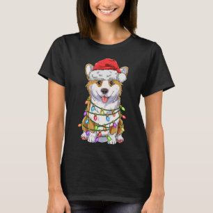 T-shirt Funny Corgi Noël Lumières Cadeau Santa Hat D