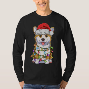 T-shirt Funny Corgi Noël Lumières Cadeau Santa Hat D