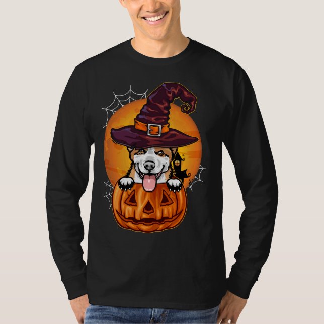 T-shirt Funny Corgi Pumpkin Halloween (Devant)