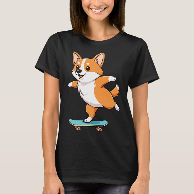 T-shirt Funny Corgi Skater Skateboard Ballerina Mom Dad Ki (Devant)