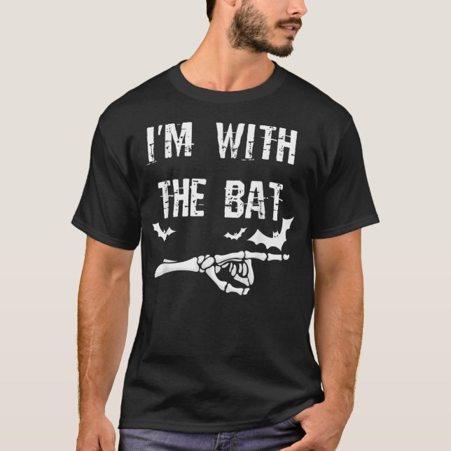 T-shirt Funny Couple Costume Halloween I'm With The Bat (Devant)