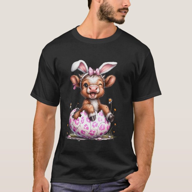 T-shirt Funny Cow Easter Rabbit Cute Highland Cows Lover E (Devant)