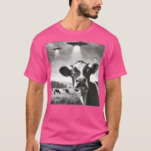 T-shirt Funny Cow Selfie Ufo Alien Humour Vintage Print Ar