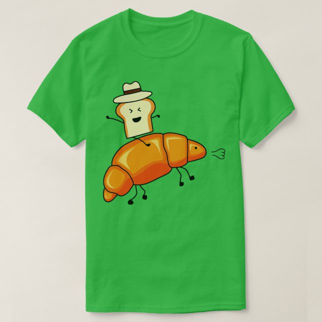 T-shirt Funny Cowboy Bread Toast Riding Croissant Horse  (Design devant)