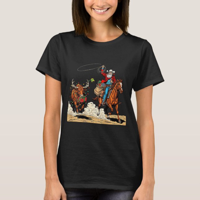 T-shirt Funny Cowboy Santa Christmas Holiday Western Style (Devant)