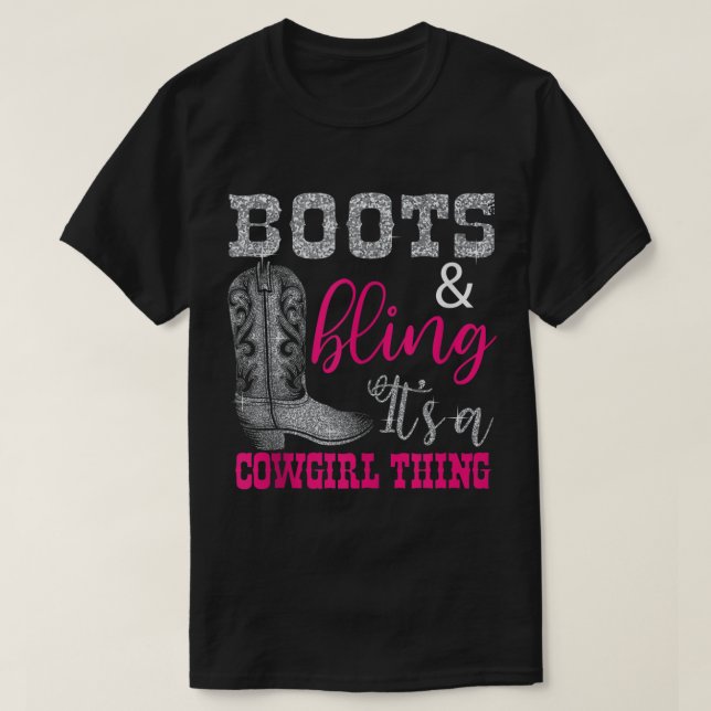 T-shirt Funny Cowgirl Boots Bling Women Gift Cute Love Cou (Design devant)