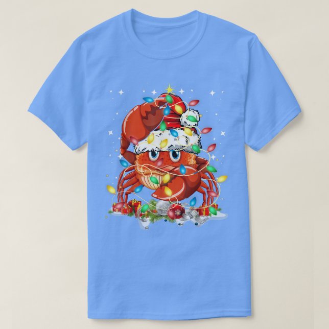 T-shirt Funny Crab Christmas Tree Lights  (Design devant)